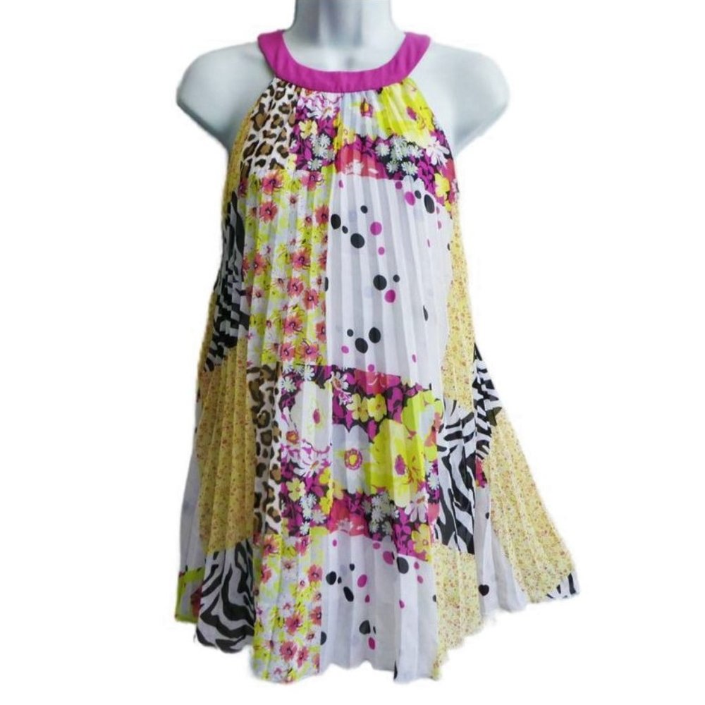 Hype Accordion Swing Top Mixed Patchwork Floral Animal Print Lined Tank Tunic 10